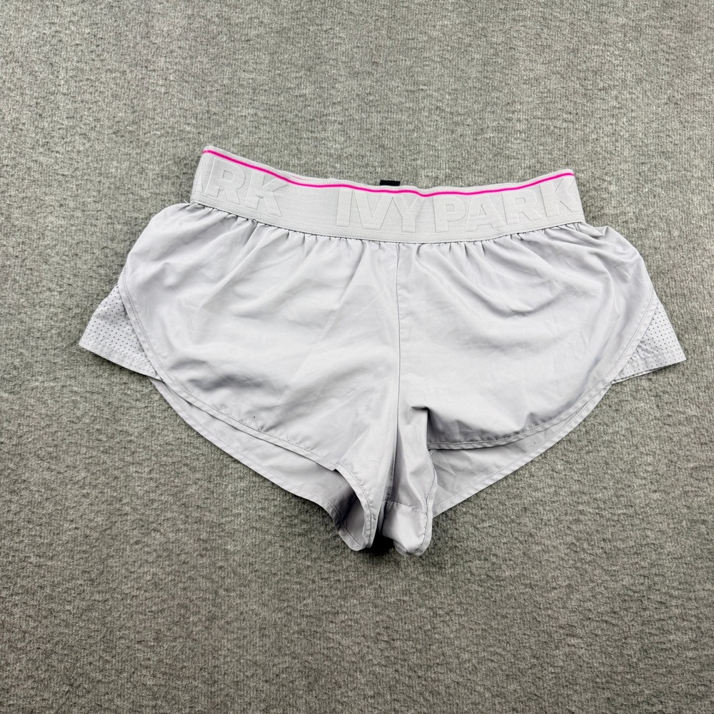 Ivy Park‎ Women's S Small Running Shorts Gray Pink Logo Waistband Activewear